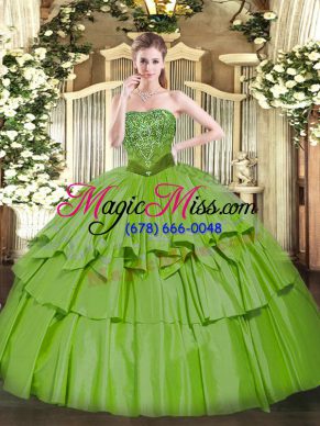 Discount Ball Gowns Organza and Taffeta Strapless Sleeveless Beading and Ruffled Layers Floor Length Lace Up Sweet 16 Dresses