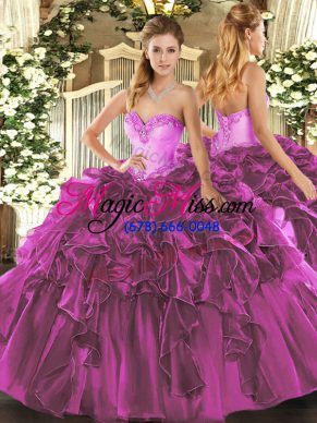 Sweetheart Sleeveless Lace Up Sweet 16 Quinceanera Dress Fuchsia Organza