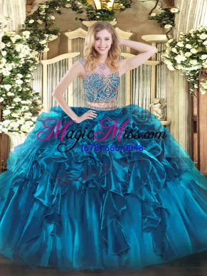 Sweet Sleeveless Lace Up Floor Length Beading and Ruffles Quinceanera Gowns