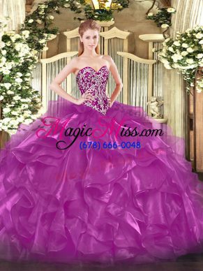 Sexy Sleeveless Beading and Ruffles Lace Up 15th Birthday Dress