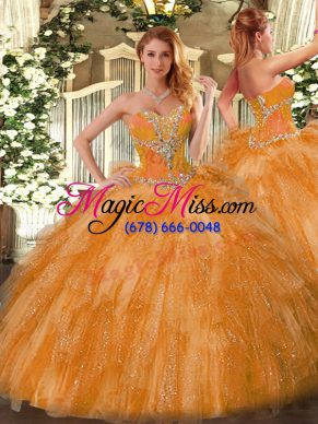 Orange Sleeveless Beading and Ruffles Sweet 16 Dress