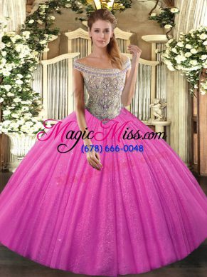 Hot Pink Sleeveless Beading Quinceanera Dresses