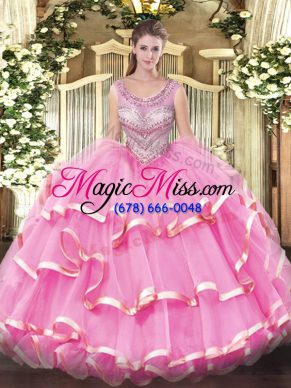 Unique Lilac 15 Quinceanera Dress Sweet 16 and Quinceanera with Beading and Ruffles Scoop Sleeveless Lace Up