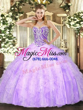 Custom Fit Floor Length Lavender Ball Gown Prom Dress Sweetheart Sleeveless Lace Up