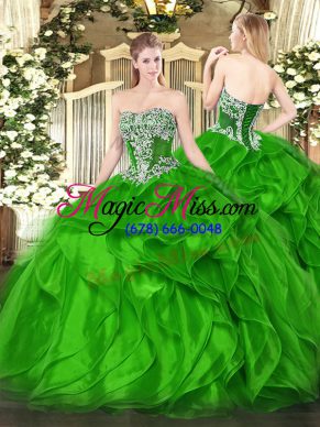 Ball Gowns Strapless Sleeveless Organza Floor Length Lace Up Beading and Ruffles Quinceanera Gown