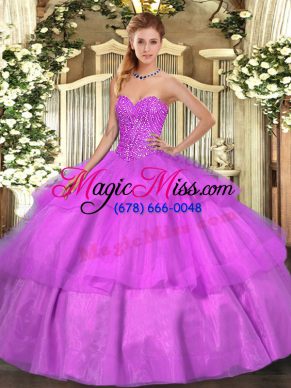 Tulle Sweetheart Sleeveless Lace Up Beading and Ruffled Layers 15 Quinceanera Dress in Lilac