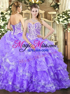 Lavender Sleeveless Beading and Ruffled Layers Floor Length Quinceanera Gown