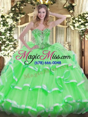 Excellent Sleeveless Beading and Ruffles Lace Up Quinceanera Dress