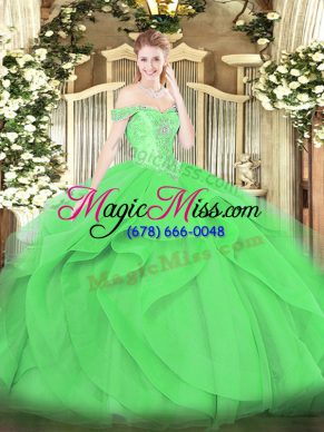 Edgy Floor Length Lace Up Quinceanera Dress Green for Military Ball and Sweet 16 and Quinceanera with Beading and Ruffles