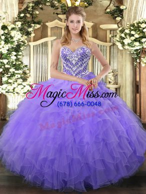 Glittering Sleeveless Lace Up Floor Length Beading and Ruffles Ball Gown Prom Dress