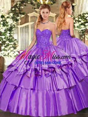 Chic Beading and Ruffles Quinceanera Gowns Lavender Lace Up Sleeveless Floor Length