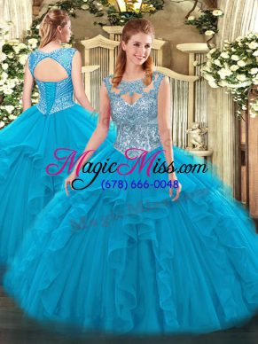 Latest Tulle Sleeveless Floor Length Sweet 16 Dress and Beading and Ruffles