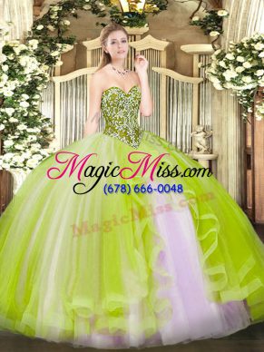 Nice Sweetheart Sleeveless Lace Up Ball Gown Prom Dress Yellow Green Tulle