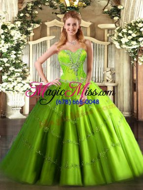 New Arrival Tulle Sleeveless Floor Length Vestidos de Quinceanera and Beading