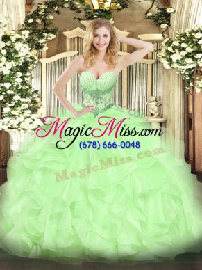 Yellow Green Sleeveless High Low Beading and Ruffles Lace Up 15 Quinceanera Dress