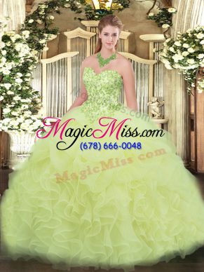 Sweetheart Sleeveless Lace Up Sweet 16 Dress Yellow Green Organza