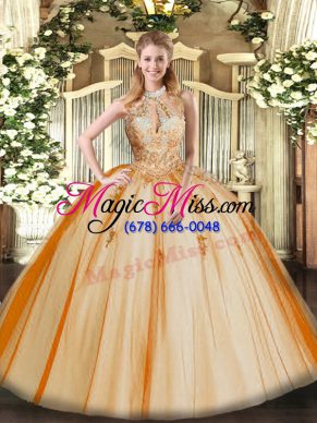 Tulle Sleeveless Floor Length Sweet 16 Dress and Lace and Appliques