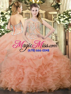 Sleeveless Beading and Ruffles and Pick Ups Lace Up Sweet 16 Dresses