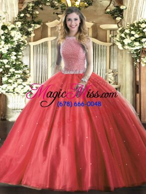 Hot Sale Tulle Sleeveless Floor Length Sweet 16 Dress and Beading