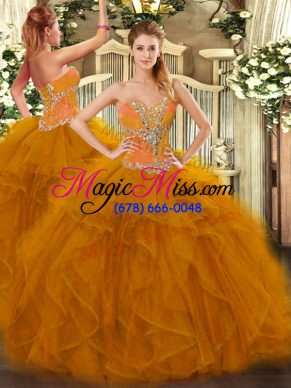 Pretty Floor Length Brown Vestidos de Quinceanera Tulle Sleeveless Beading and Ruffles