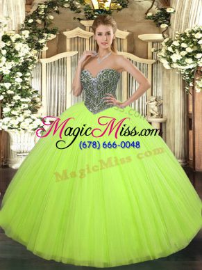 Inexpensive Sweetheart Sleeveless Tulle Quince Ball Gowns Beading Lace Up