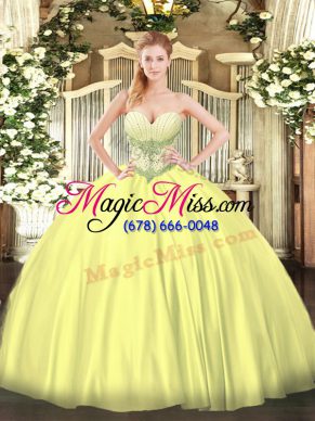 Stunning Yellow Quince Ball Gowns Military Ball and Sweet 16 and Quinceanera with Beading Sweetheart Sleeveless Lace Up