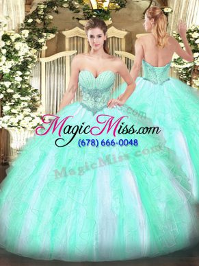 Dramatic Sweetheart Sleeveless Tulle Ball Gown Prom Dress Beading and Ruffles Lace Up