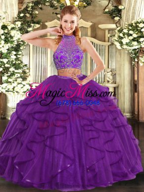 Deluxe Sleeveless Beading and Ruffled Layers Criss Cross Sweet 16 Dresses