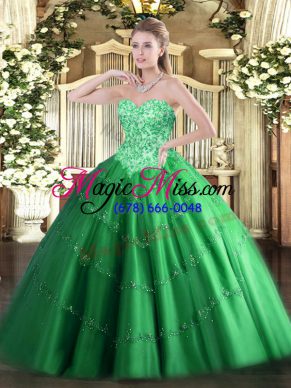 Floor Length Green Vestidos de Quinceanera Tulle Sleeveless Appliques