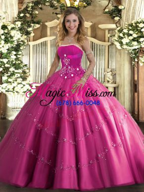 Delicate Floor Length Ball Gowns Sleeveless Hot Pink 15 Quinceanera Dress Lace Up