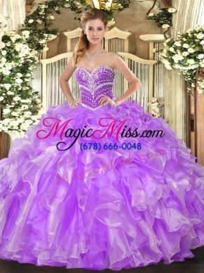 Ball Gowns Quinceanera Gowns Lavender Sweetheart Organza Sleeveless Floor Length Lace Up