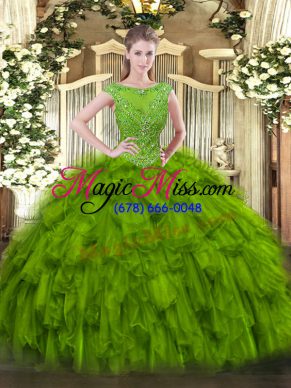 Best Selling Olive Green Zipper Scoop Beading and Ruffles Quinceanera Dresses Organza Sleeveless