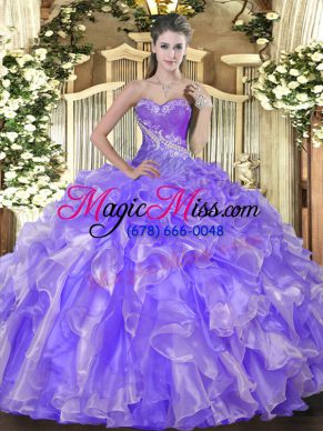 Great Beading and Ruffles 15 Quinceanera Dress Lavender Lace Up Sleeveless Floor Length