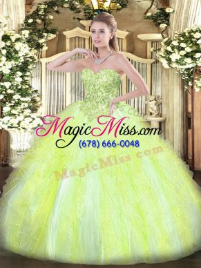 Ball Gowns 15 Quinceanera Dress Yellow Green Sweetheart Tulle Sleeveless Floor Length Lace Up