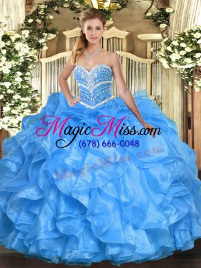 Cute Baby Blue Sleeveless Organza Lace Up Sweet 16 Quinceanera Dress for Military Ball and Sweet 16 and Quinceanera