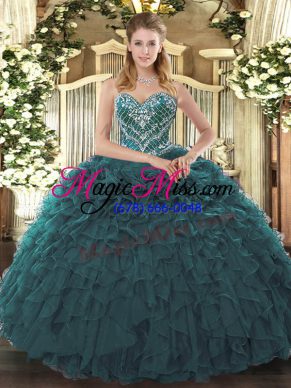 Sweetheart Sleeveless Tulle Vestidos de Quinceanera Beading and Ruffled Layers Lace Up