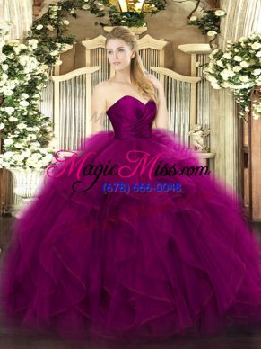 Floor Length Fuchsia Sweet 16 Dresses Sweetheart Sleeveless Zipper