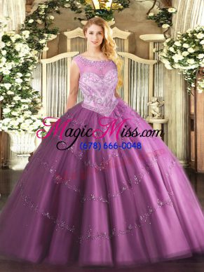 Lilac Sleeveless Tulle Zipper Quinceanera Dress for Sweet 16 and Quinceanera