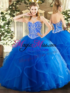 Enchanting Floor Length Ball Gowns Sleeveless Blue Quinceanera Gowns Lace Up