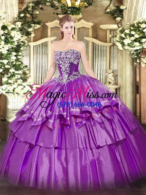 Custom Designed Beading and Ruffled Layers Quinceanera Gown Purple Lace Up Sleeveless Floor Length