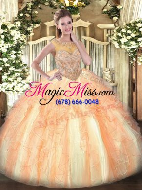 Custom Design Multi-color Scoop Neckline Beading and Ruffles Quinceanera Dresses Sleeveless Lace Up