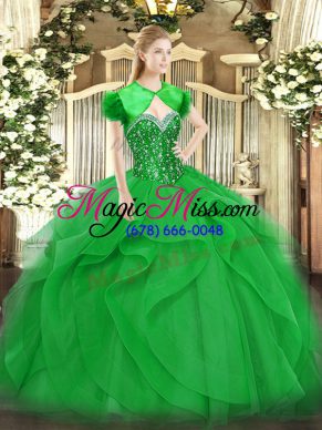 Exceptional Green Tulle Lace Up Sweetheart Sleeveless Floor Length Quince Ball Gowns Beading and Ruffles