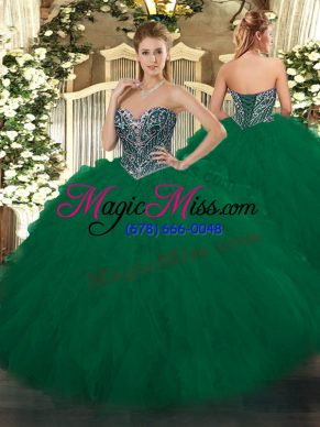 Dark Green Sleeveless Beading and Ruffles Floor Length Vestidos de Quinceanera