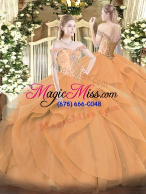 Orange Sleeveless Beading and Ruffles Floor Length 15th Birthday Dress