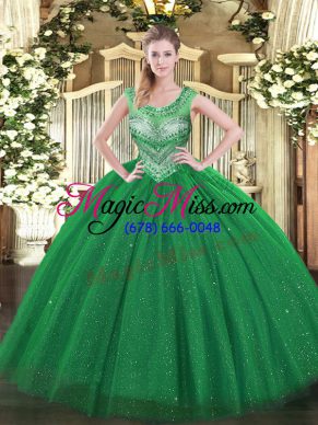 Lovely Ball Gowns Quinceanera Gowns Dark Green Scoop Tulle Sleeveless Floor Length Lace Up