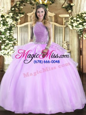 Lovely High-neck Sleeveless Organza Sweet 16 Quinceanera Dress Beading Lace Up