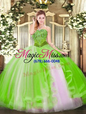 Ball Gowns Tulle Strapless Sleeveless Beading and Ruffles Floor Length Lace Up Quinceanera Dresses