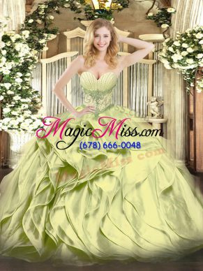 Cute Olive Green Sweet 16 Dress Military Ball and Sweet 16 and Quinceanera with Beading and Ruffles Sweetheart Sleeveless Lace Up