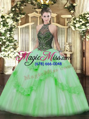 Spectacular Halter Top Neckline Beading and Appliques Quinceanera Gown Sleeveless Lace Up