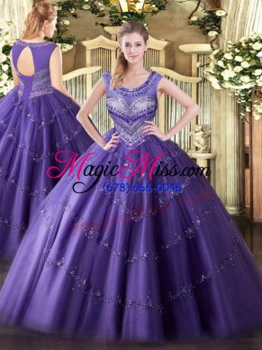 Purple Lace Up Sweet 16 Dresses Beading and Appliques Sleeveless Floor Length